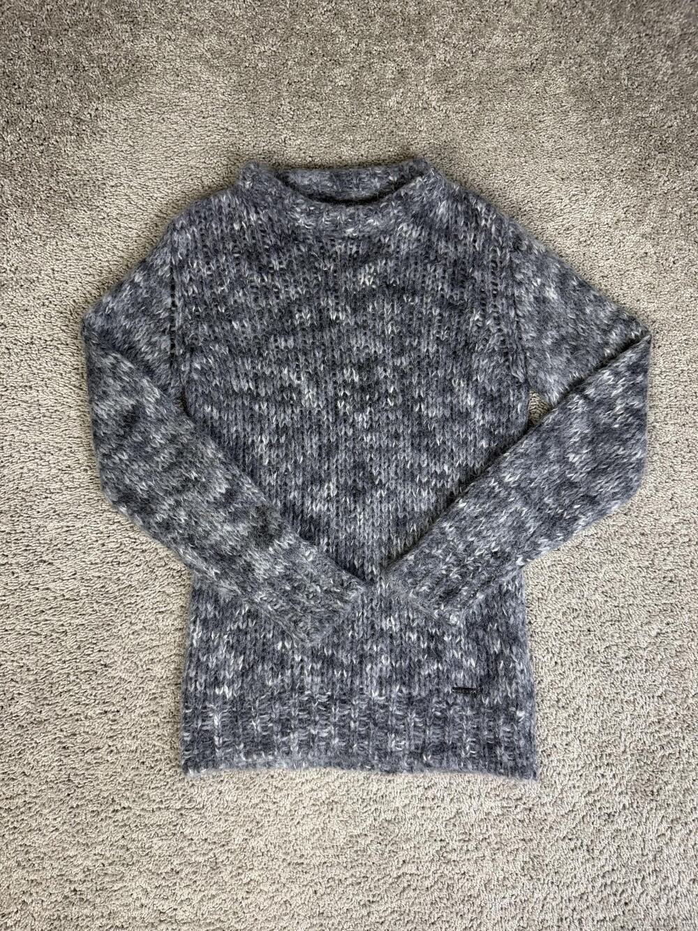 Diesel Sweater Pullover Womens S Gray Mohair Wool Chunky-Knit Crew Logo Italy